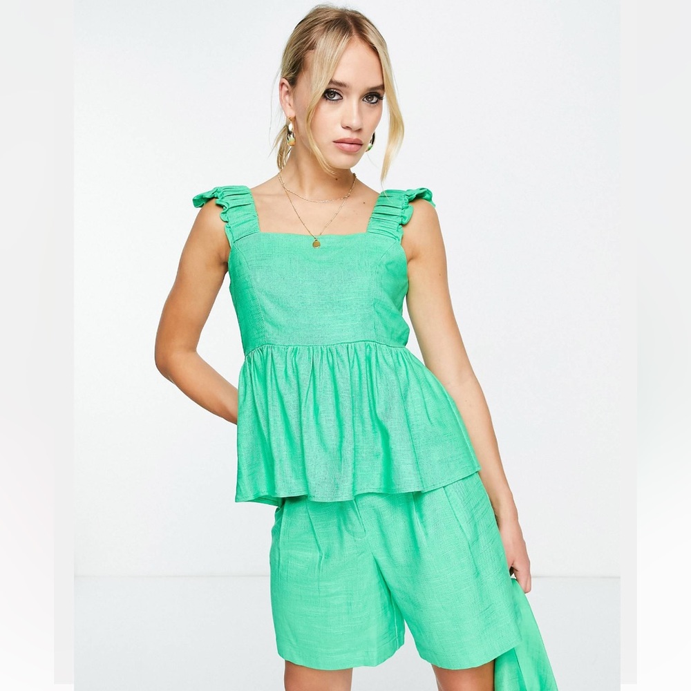 Y.A.S Peplum Square Neck Top in Irish Green - part of a co-ord set